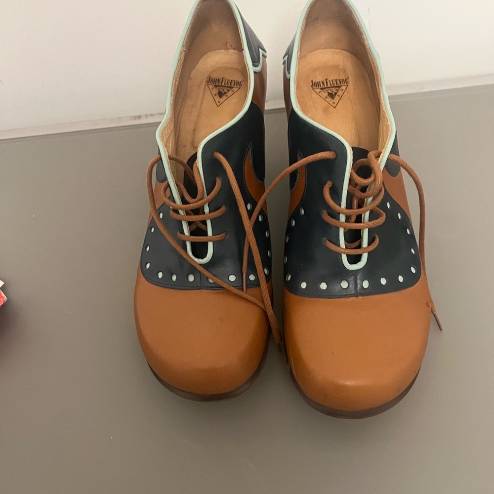 John Fluevog Black and Tan Booties